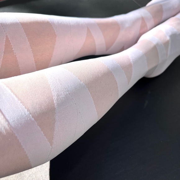 White Bandage Tights OS Mummy Costume Striped Criss Cross Sheer Y2k Halloween Pa - Picture 8 of 10